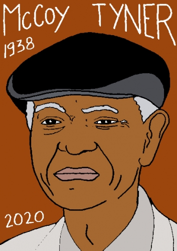 mort de McCoy Tyner, dessin, portrait, laurent jacquy,répertoire des macchabées célèbres,mort d'homme,