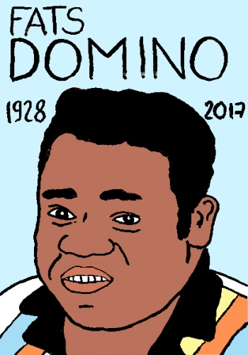 mort de Fats Domino, dessin, portrait, laurent jacquy,répertoire des macchabées célèbres,mort d'homme,