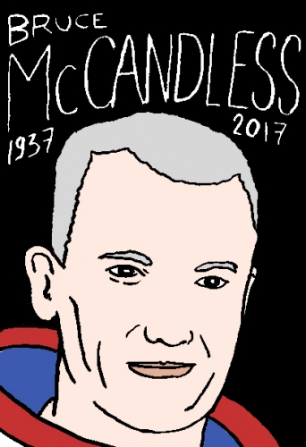mort de Bruce McCandless, dessin, portrait, laurent jacquy,répertoire des macchabées célèbres,mort d'homme,