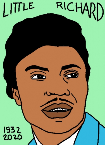 mort de Little Richard, dessin, portrait, laurent jacquy,répertoire des macchabées célèbres,mort d'homme,