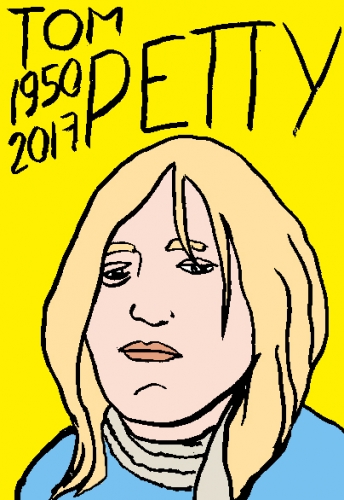 mort de Tom Petty, dessin, portrait, laurent jacquy,répertoire des macchabées célèbres,mort d'homme,