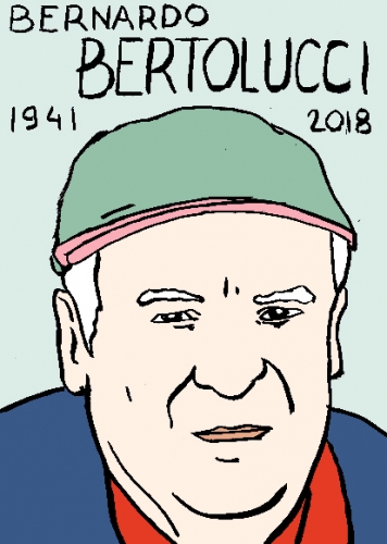 mort de Bernardo Bertolucci, dessin, portrait, laurent jacquy,répertoire des macchabées célèbres,mort d'homme,